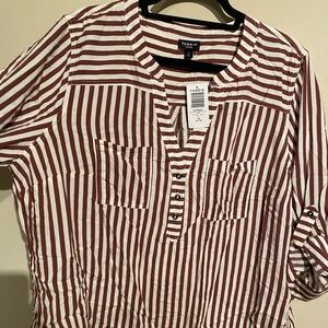 Torrid Burgundy and White Striped Blouse